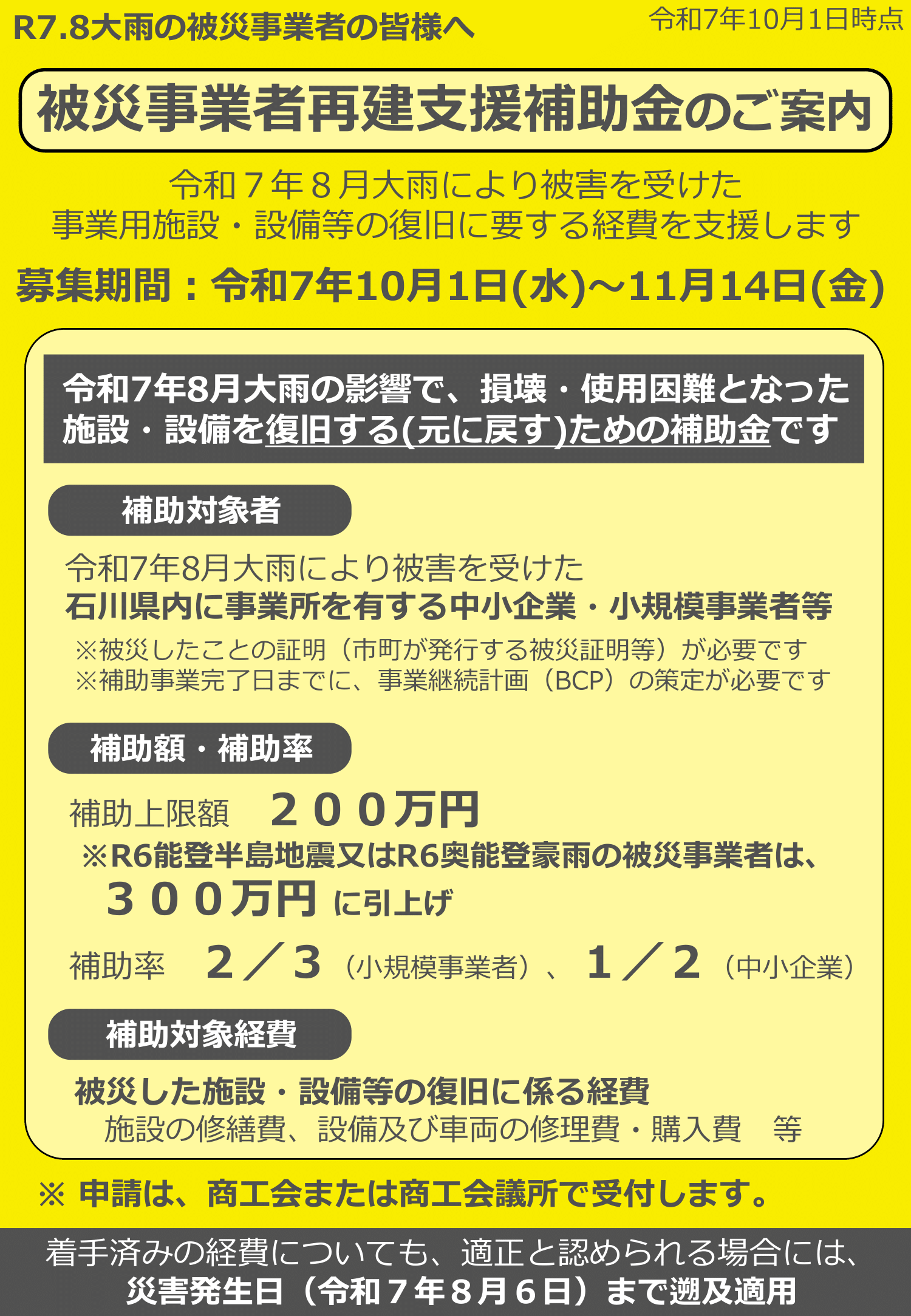被災事業者再建支援補助金（表）